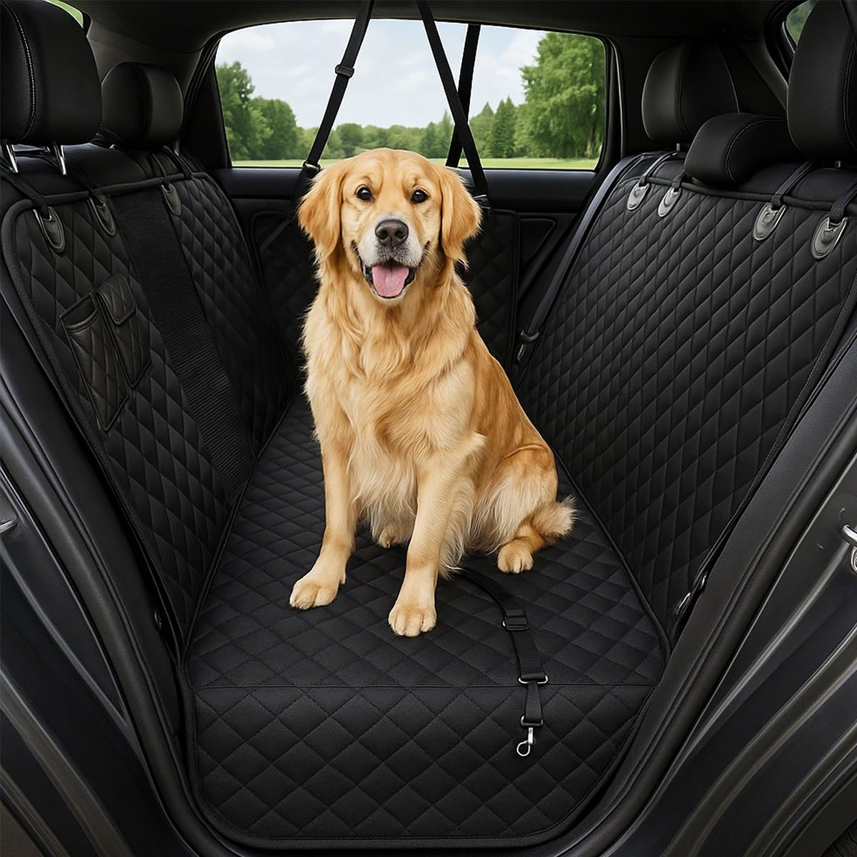 Fidozen dog car seat cover with visual mesh window improves visibility and reduces anxiety.