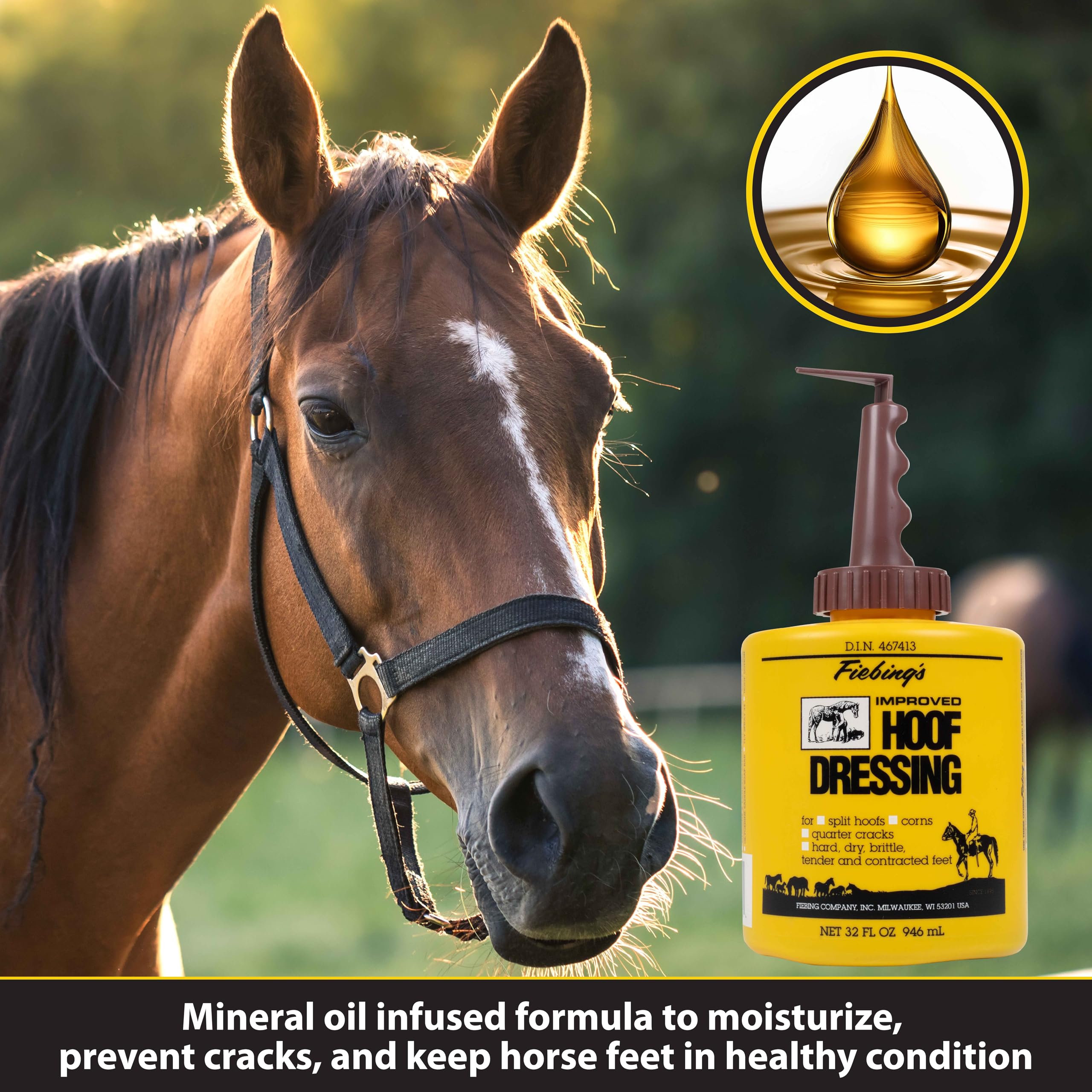 Fiebing's Hoof Oil with built-in brush for controlled, mess-free application.