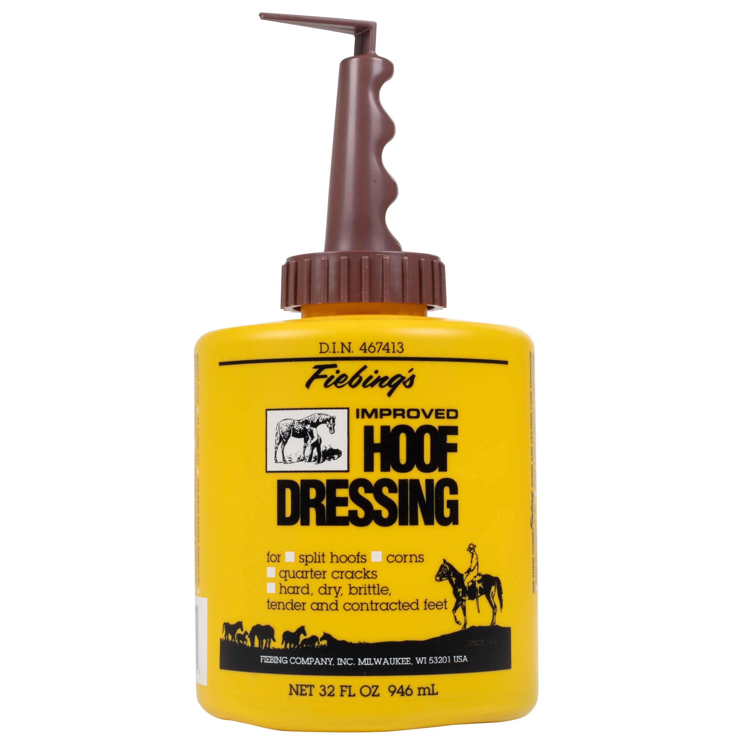 Fiebing's Hoof Oil bottle pour shows easy application and moisture infusion.