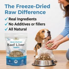 Fieldcrest Farms beef liver topper chunks ready as a training treat.