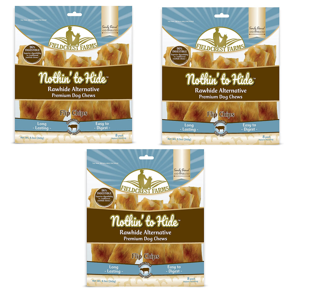 Fieldcrest Farms Nothin to Hide Flip Chips beef chews in packaging supports convenient daily feeding