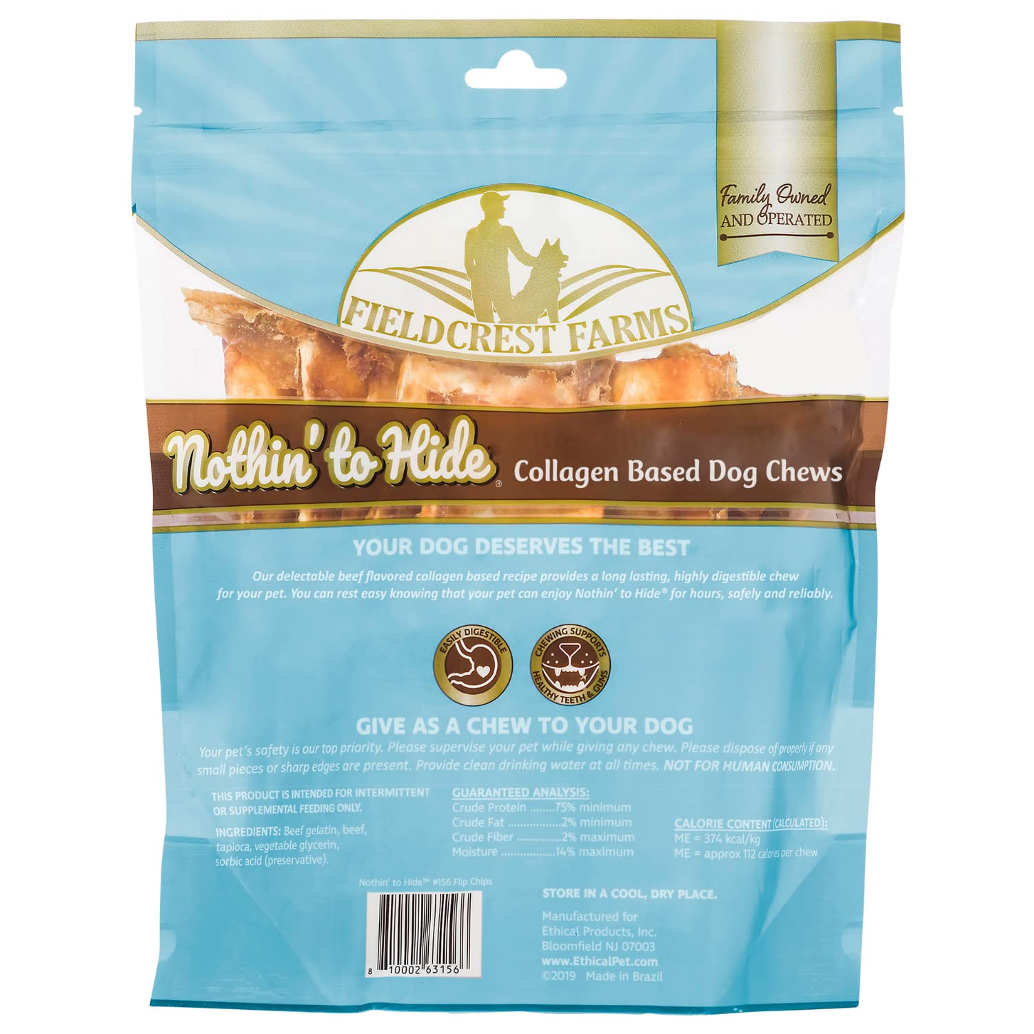 Fieldcrest Farms Nothin to Hide Flip Chips beef safety label advises supervision