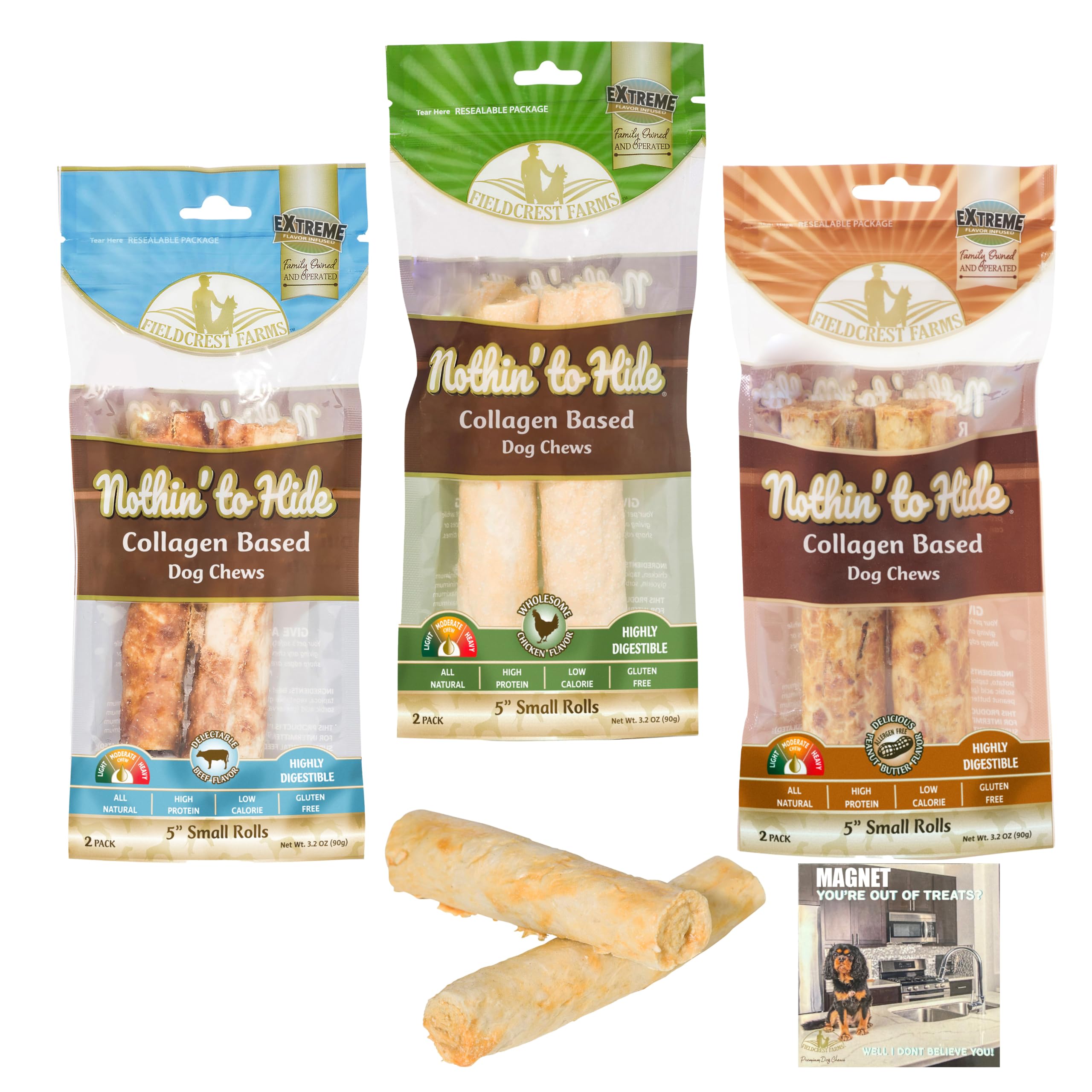 Fieldcrest Farms Nothing to Hide rolls chicken flavor for easy, satisfying chewing