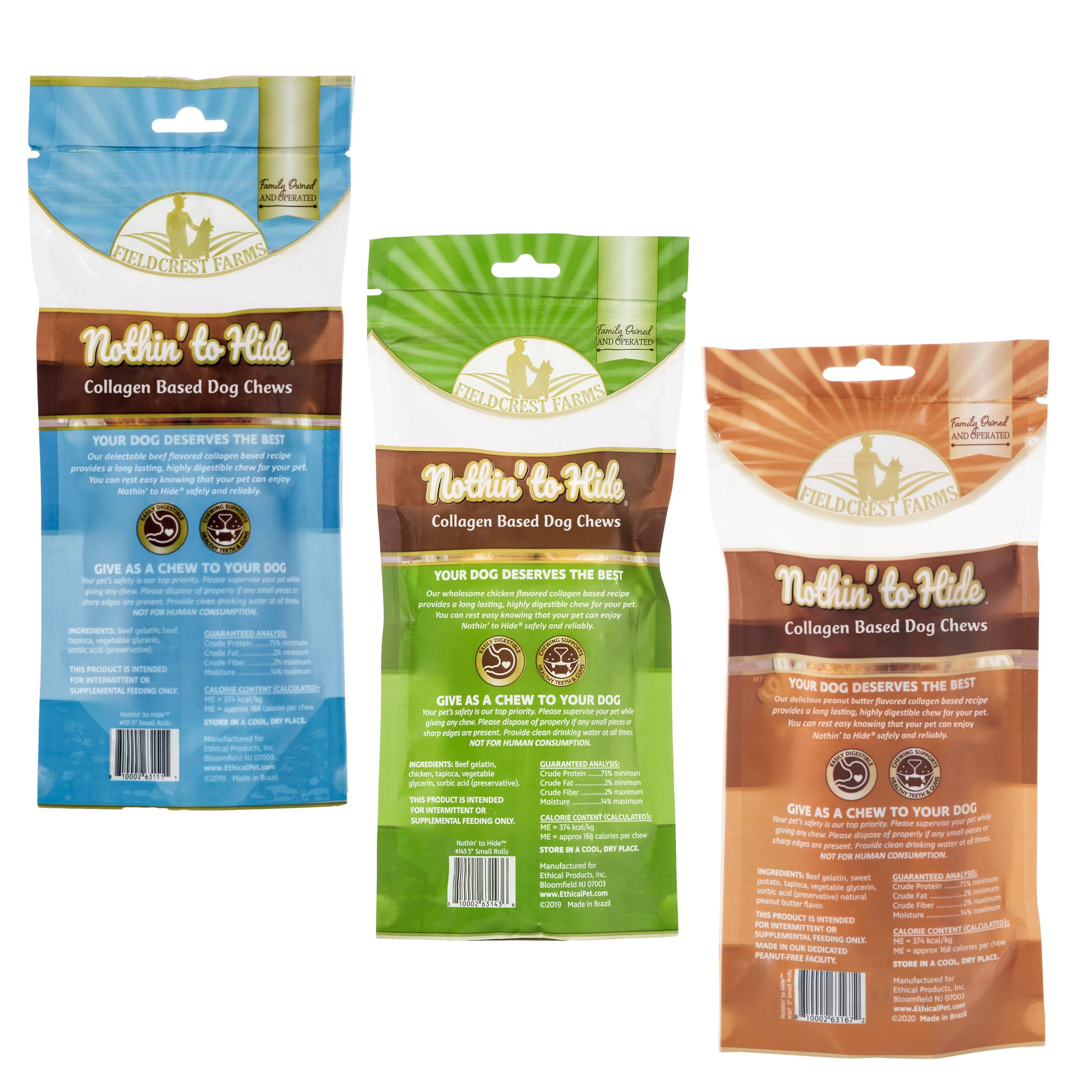 Fieldcrest Farms Nothing to Hide packaging closeup shows natural rawhide-free chew