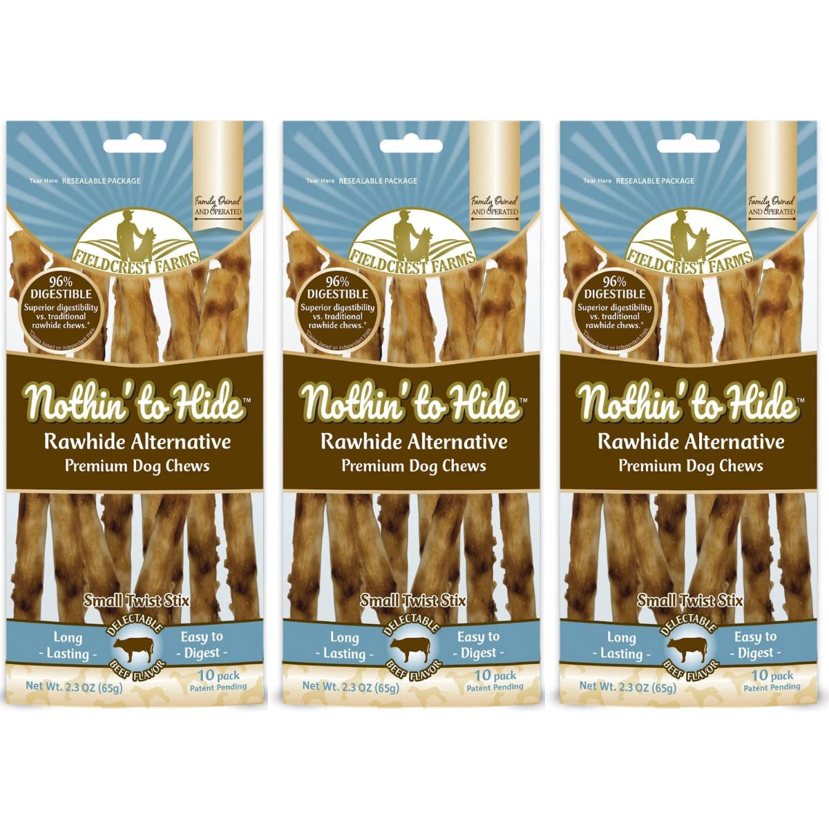 Fieldcrest Farms Nothing to Hide Twist Stix beef 30-sticks pack for durable dog chews.