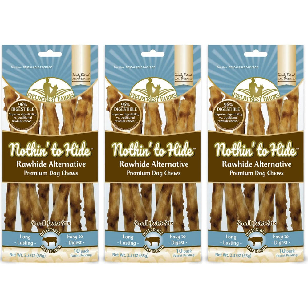 Fieldcrest Farms Nothing to Hide Twist Stix beef 30-sticks pack for durable dog chews.