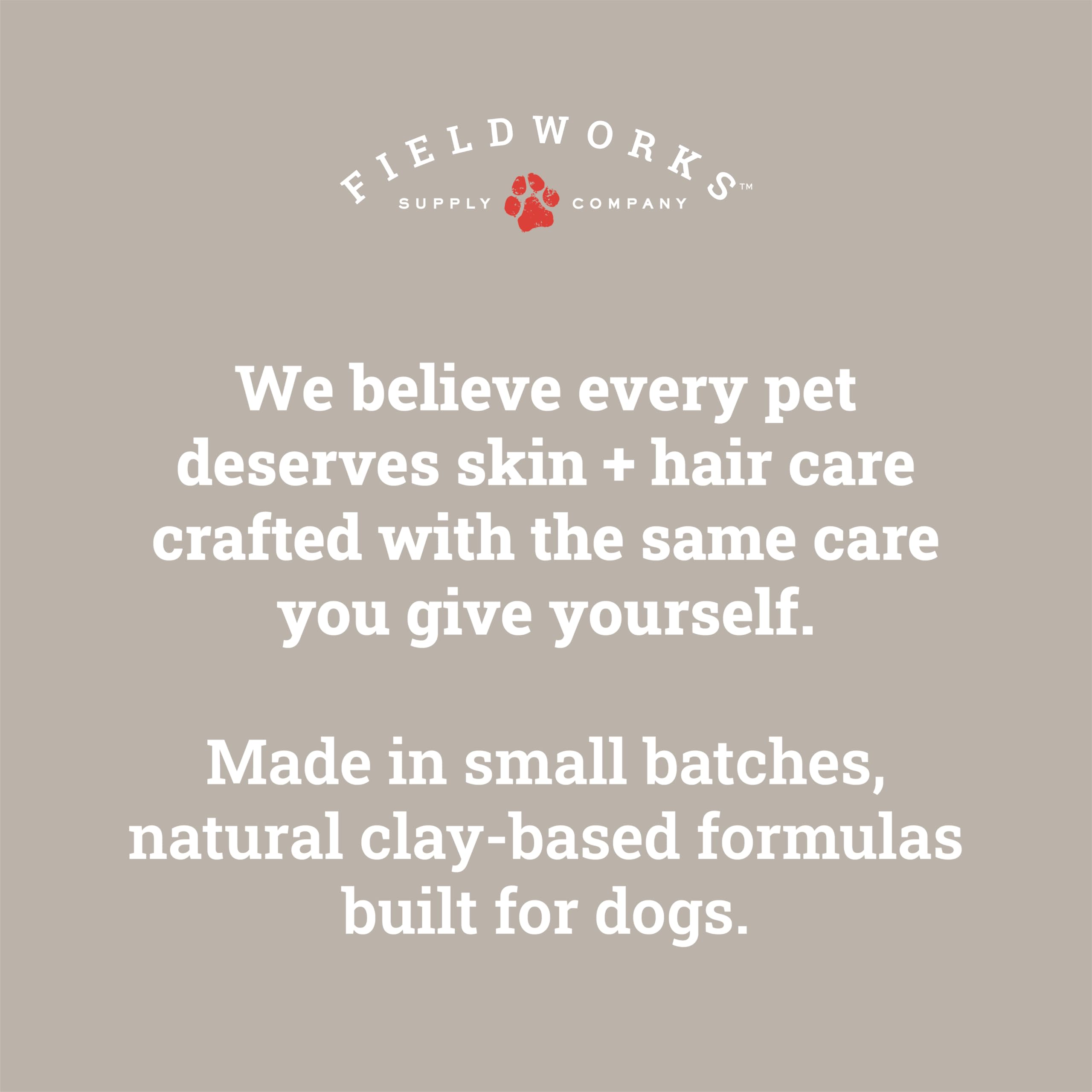 Fieldworks MOOSH bottle label highlights natural, sulfate-free ingredients for dogs