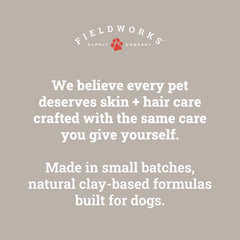 Fieldworks MOOSH bottle label highlights natural, sulfate-free ingredients for dogs