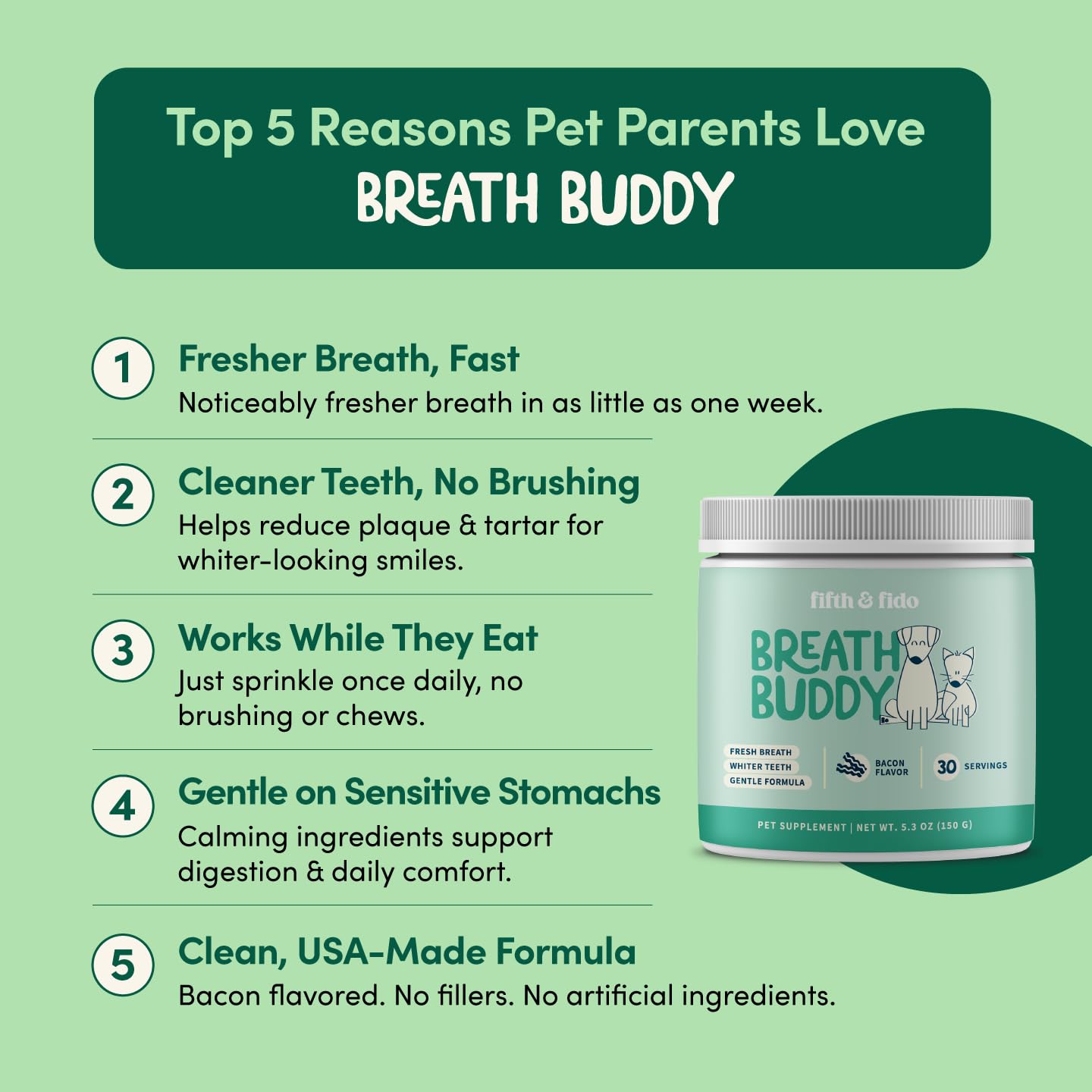 Pet owner adding Breath Buddy during daily feeding routine