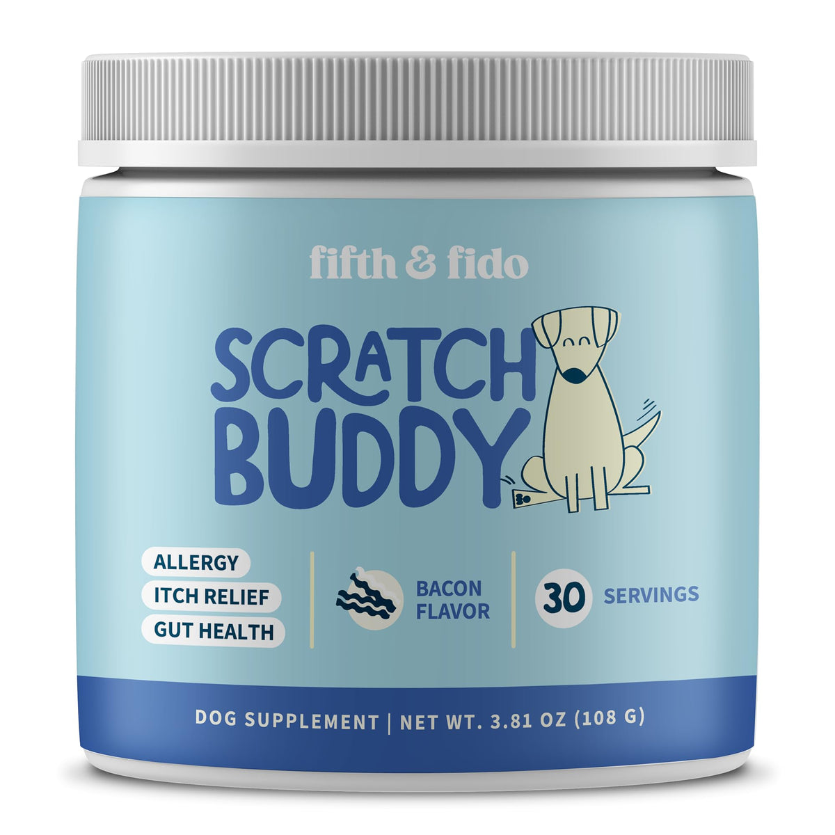 Fifth & Fido Scratch Buddy bottle pour for easy daily dosing and use
