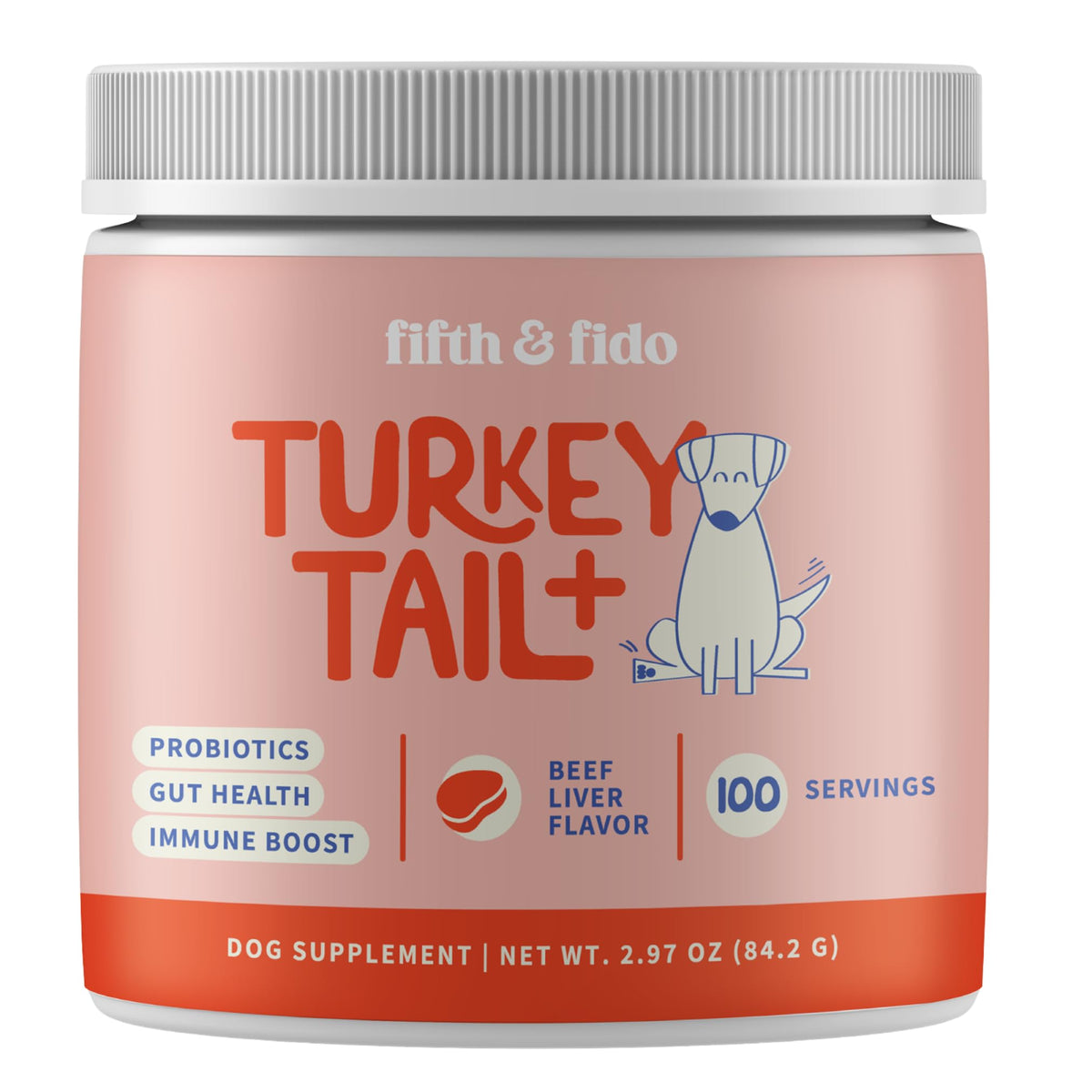 Fifth & Fido Turkey Tail bottle shown for daily immune support.