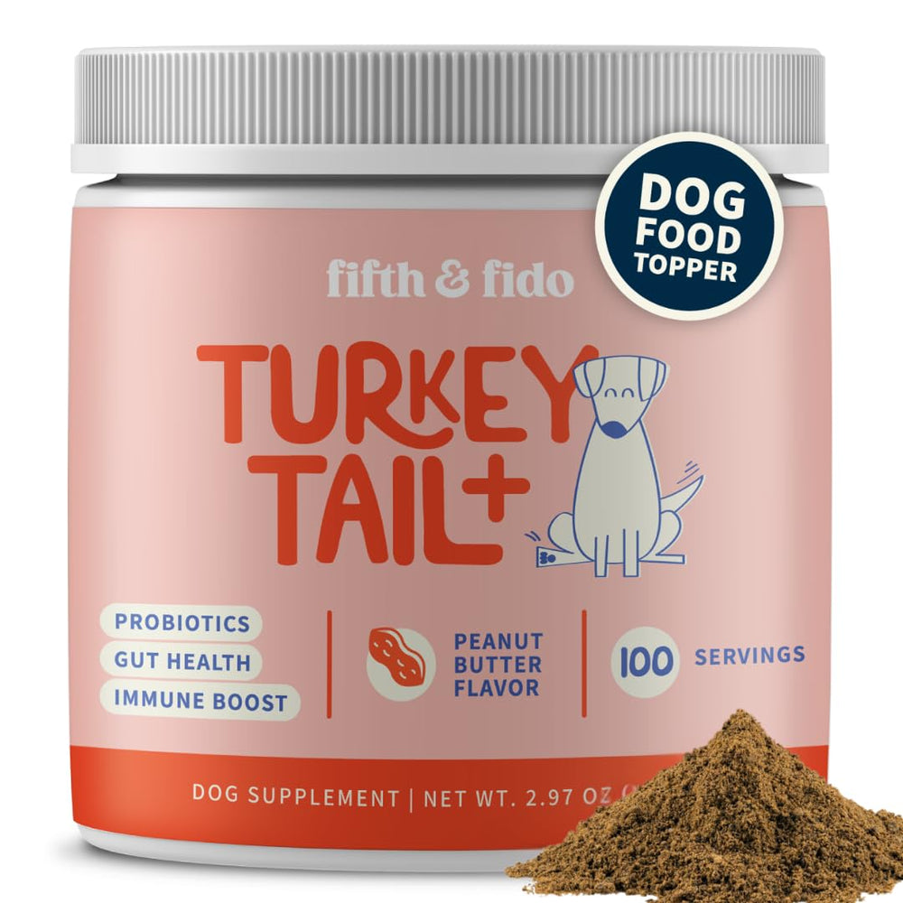 Fifth and Fido turkey tail bottle pour easy daily immune support.