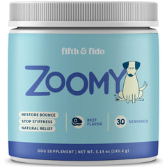 Fifth & Fido Zoomy joint supplement topper supports daily mobility for active dogs.