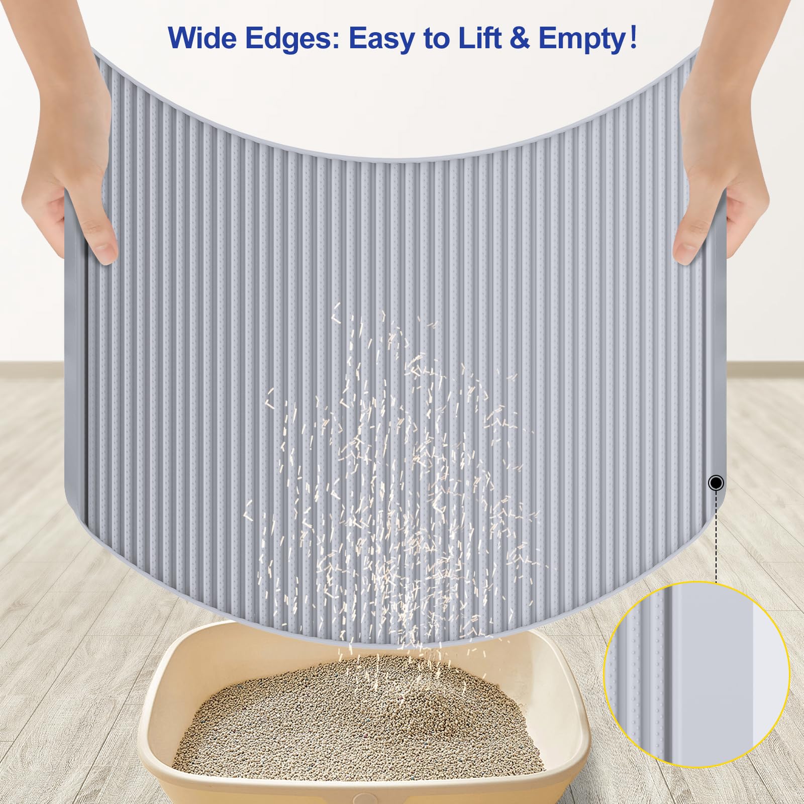 Filmicy 31x23 inch mat fits most litter boxes and feeding areas.