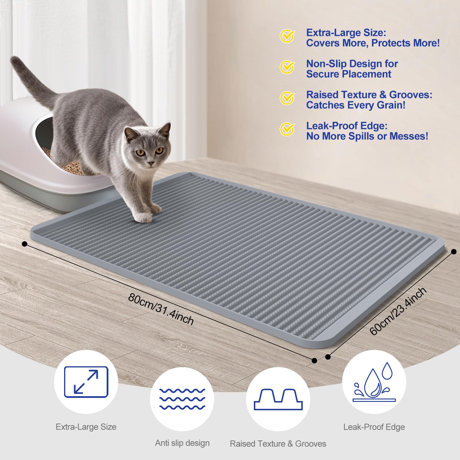 Filmicy large 31x23 mat fits most litter boxes and configurations.