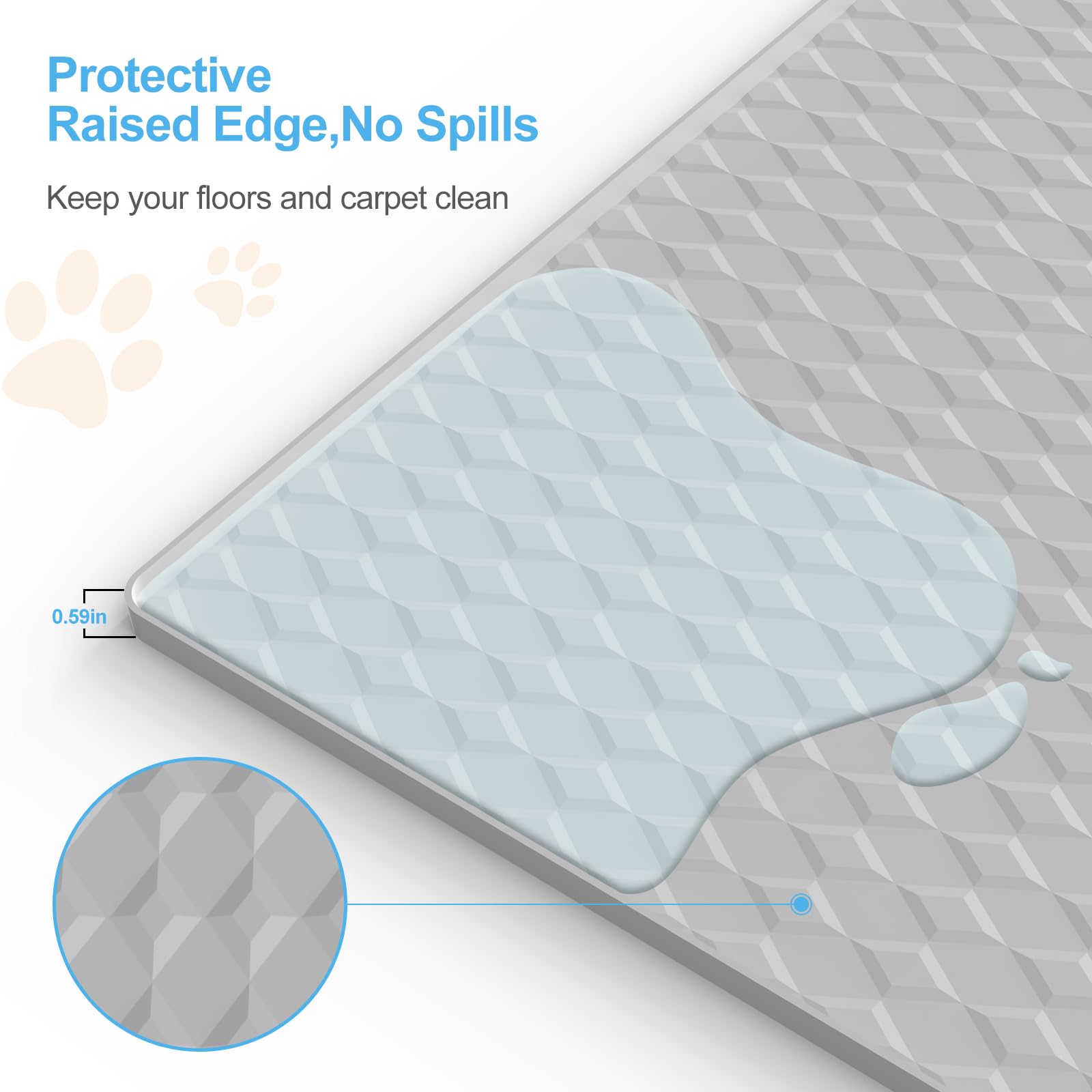 Filmicy raised lip edge contains spills, protecting floors and carpets.