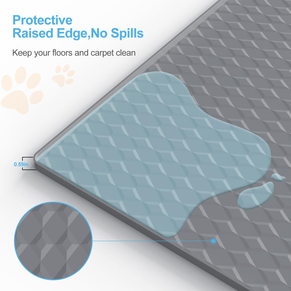 Filmicy raised-edge design helps contain spills and protect floors.