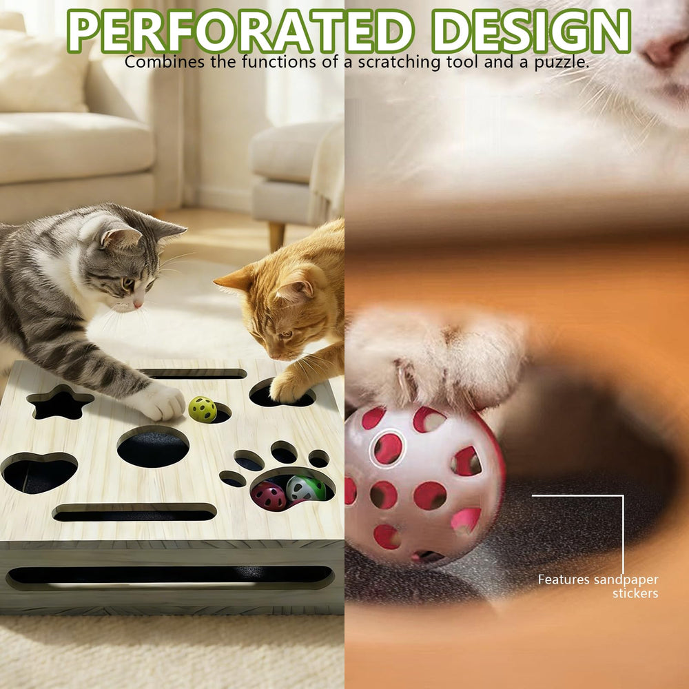 FILWY wooden enrichment box with hidden bell ball for mental stimulation.