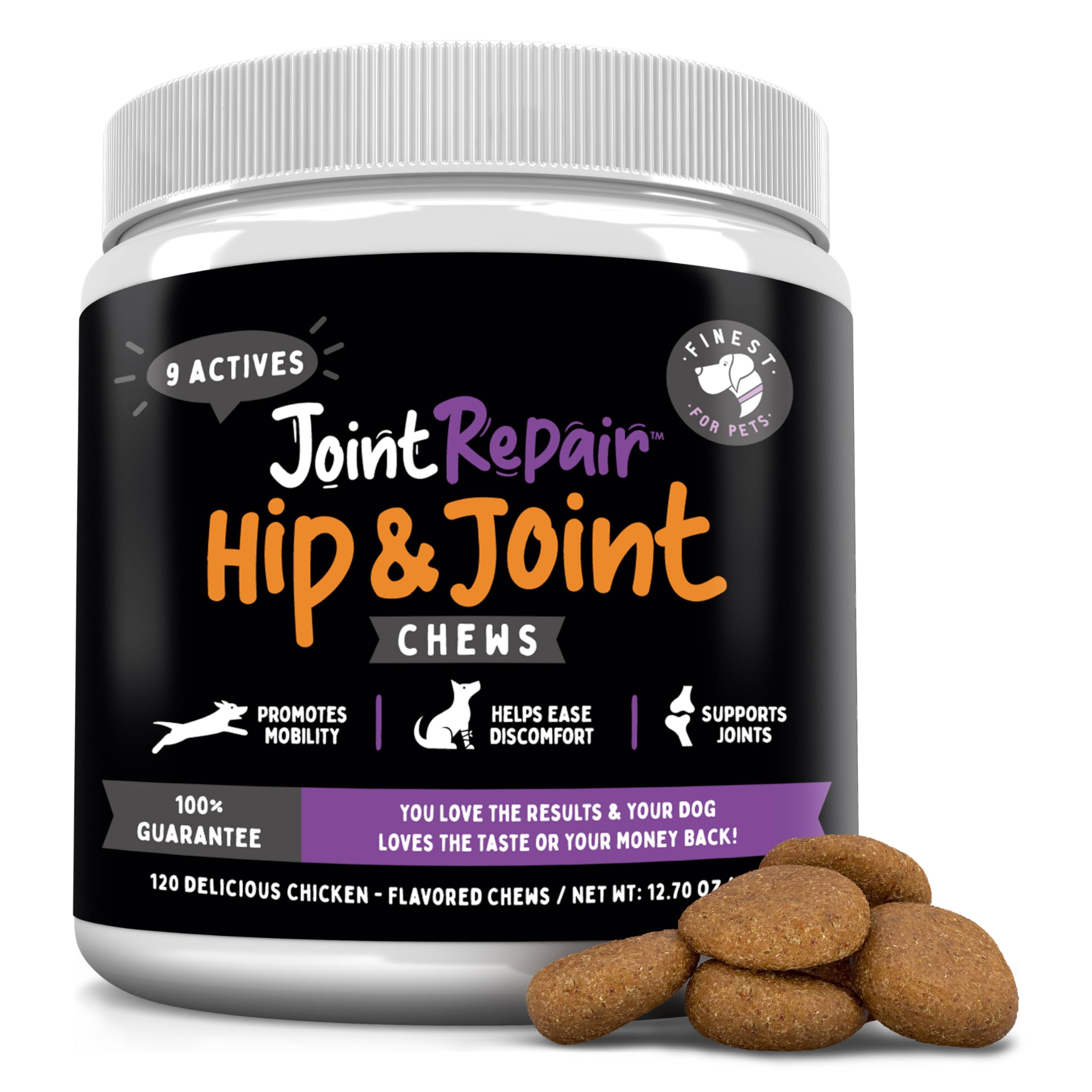 Finest For Pets Joint Repair bottle front for dogs, showing USA-made joint support