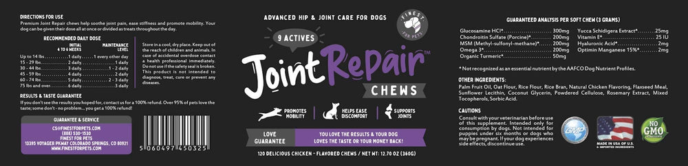 Finest For Pets Joint Repair mobility support for dogs during daily activities