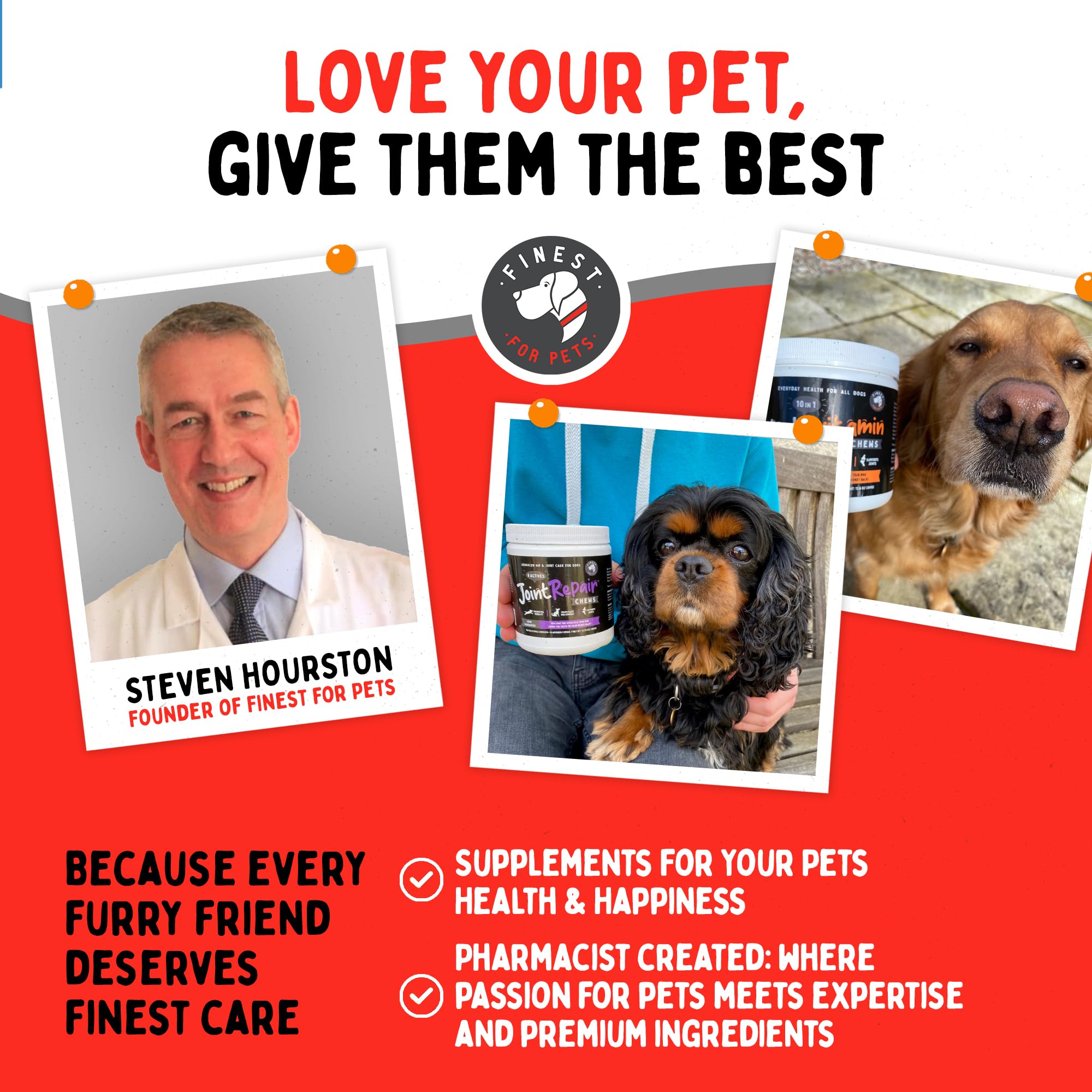 Finest For Pets USA-made fish oil emphasizing quality and transparency.