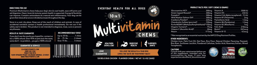 Store display of Finest For Pets multivitamin packaging and branding