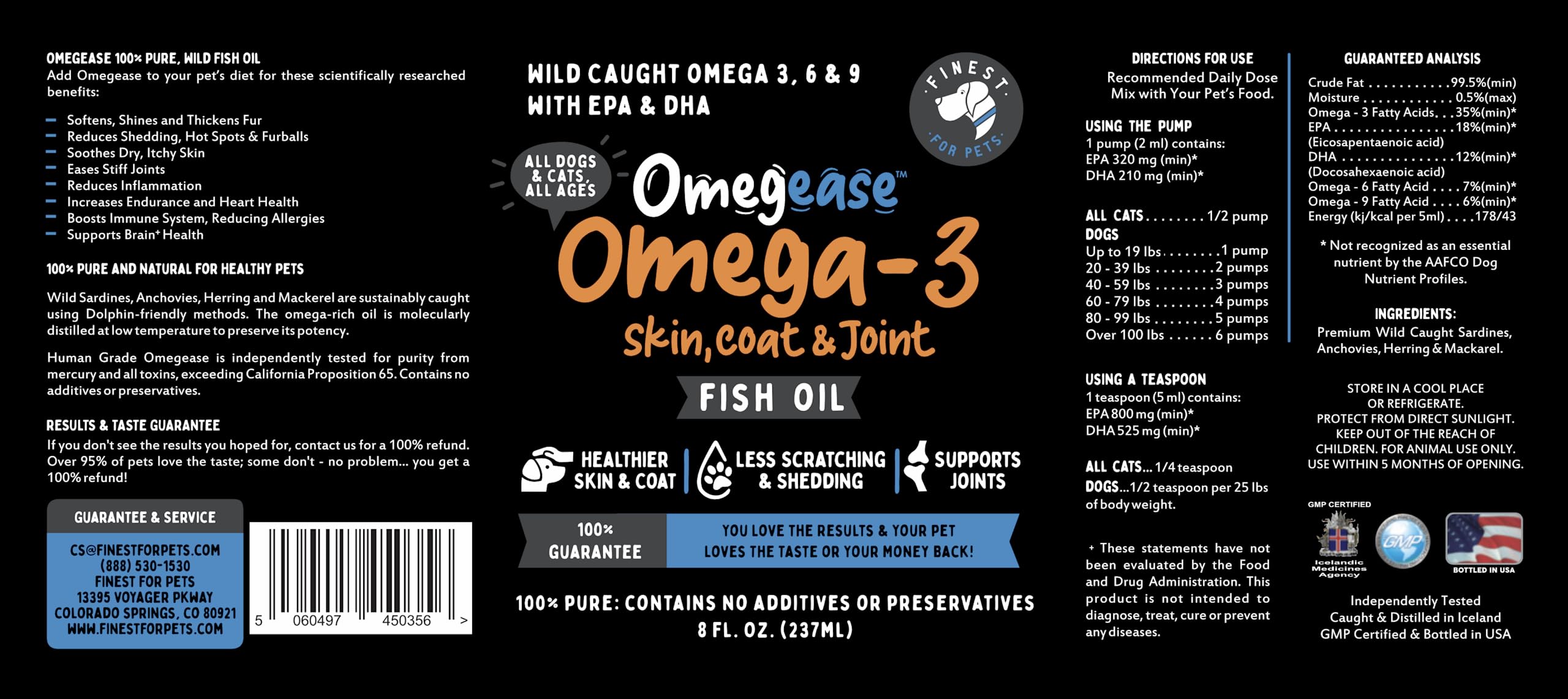 Finest For Pets Omegease unflavored oil dropper for easy pet supplementation.
