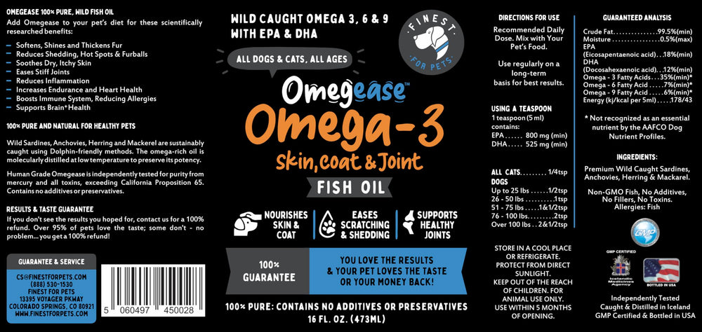 Pouring Omegease onto meals, easy daily supplement for pets.