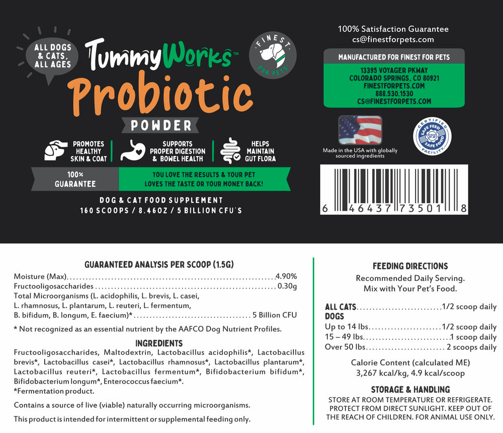 Hero shot of Finest For Pets TummyWorks packaging promoting digestive health support.