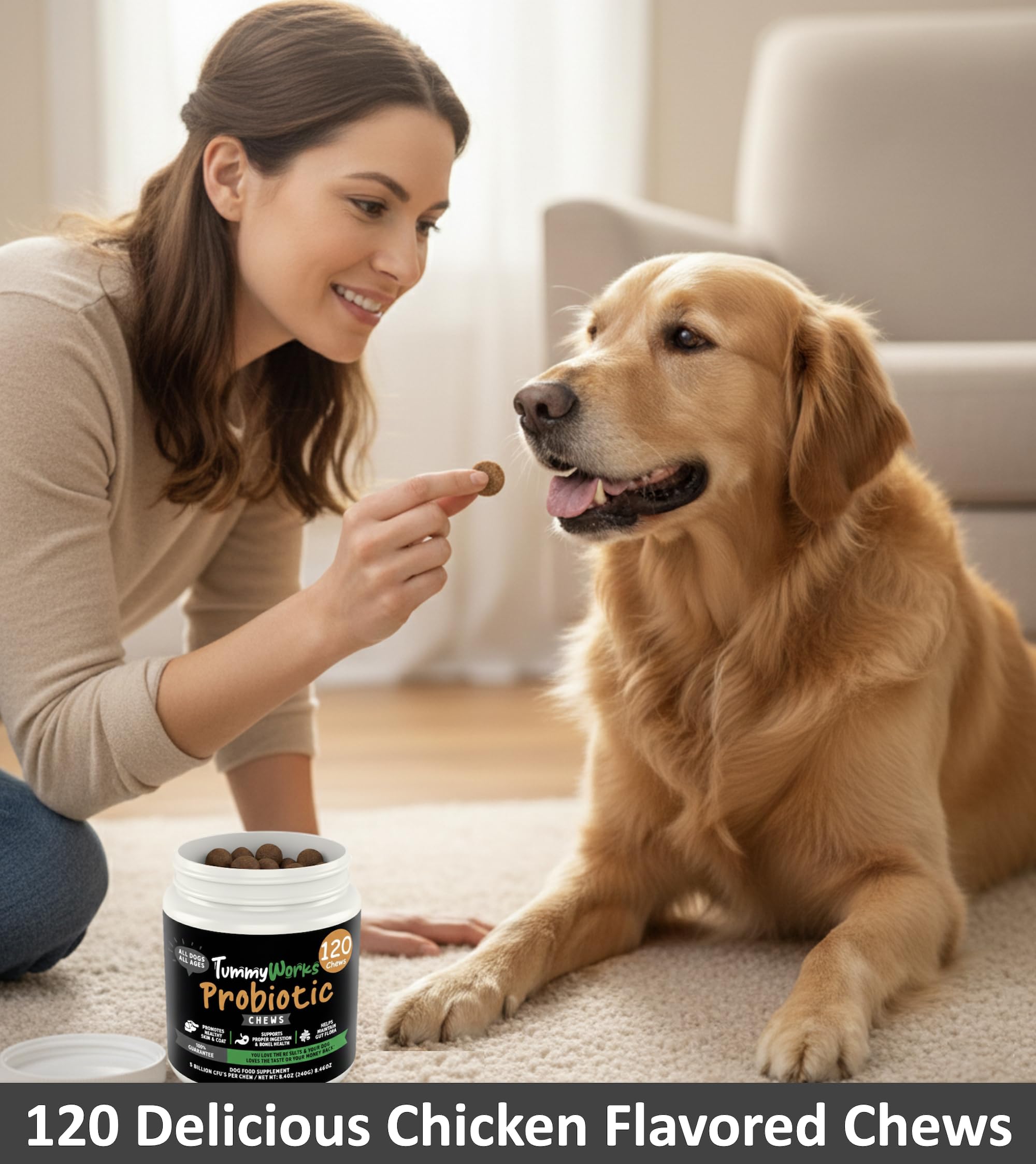 Illustration of 10 probiotic strains in Finest For Pets TummyWorks for gut health