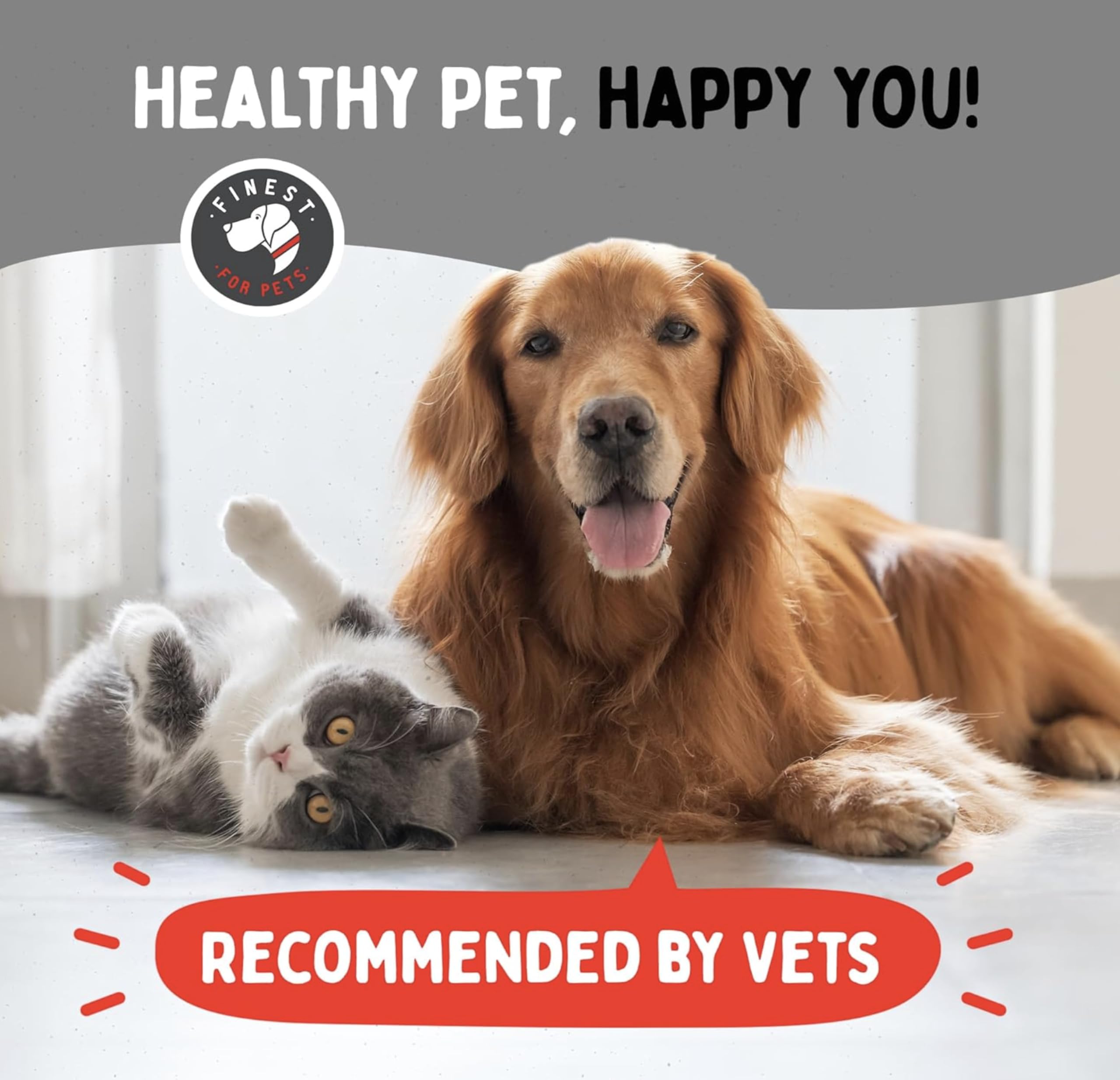 Finest For Pets omega-3 oil improves pet coat shine and softness.