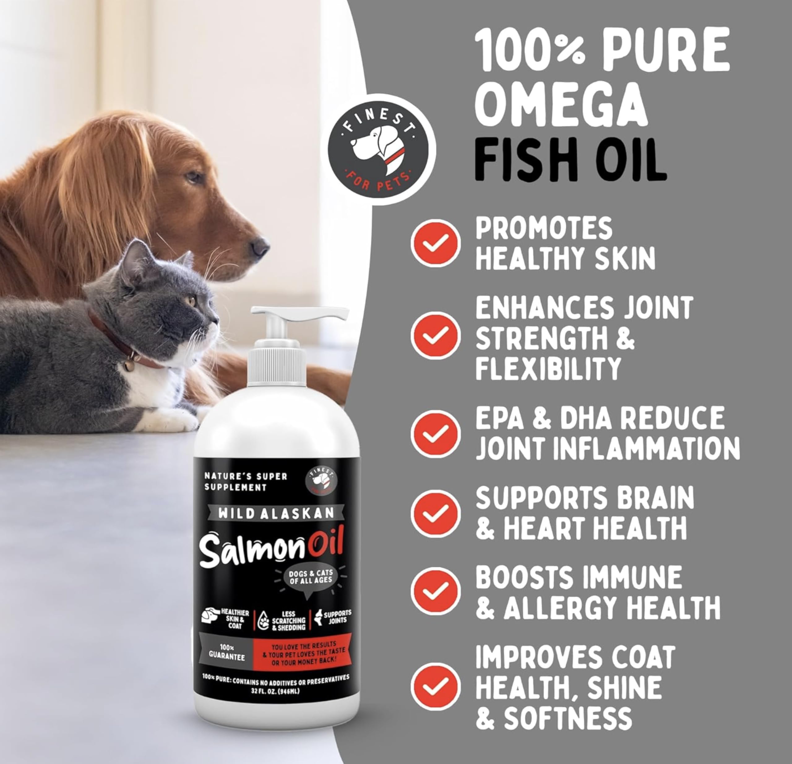 Finesta For Pets Wild Alaskan Omega-3 blend label highlights EPA and DHA benefits.