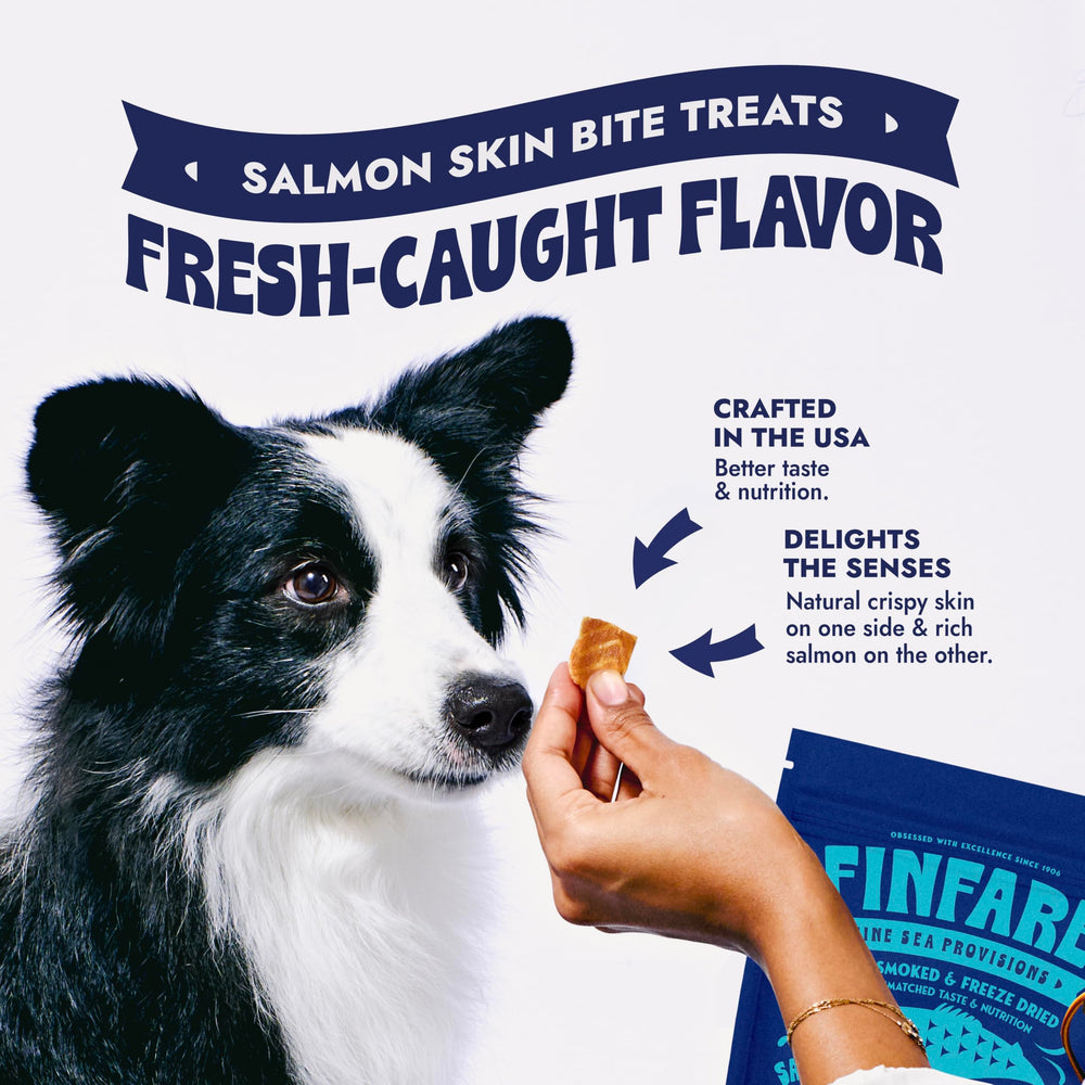 Crispy salmon skin chews dogs love for satisfying chewing sessions.