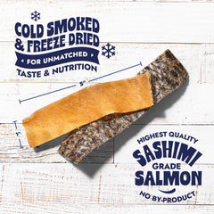 Close-up of Finfare salmon skin strips showing crisp texture for dogs.