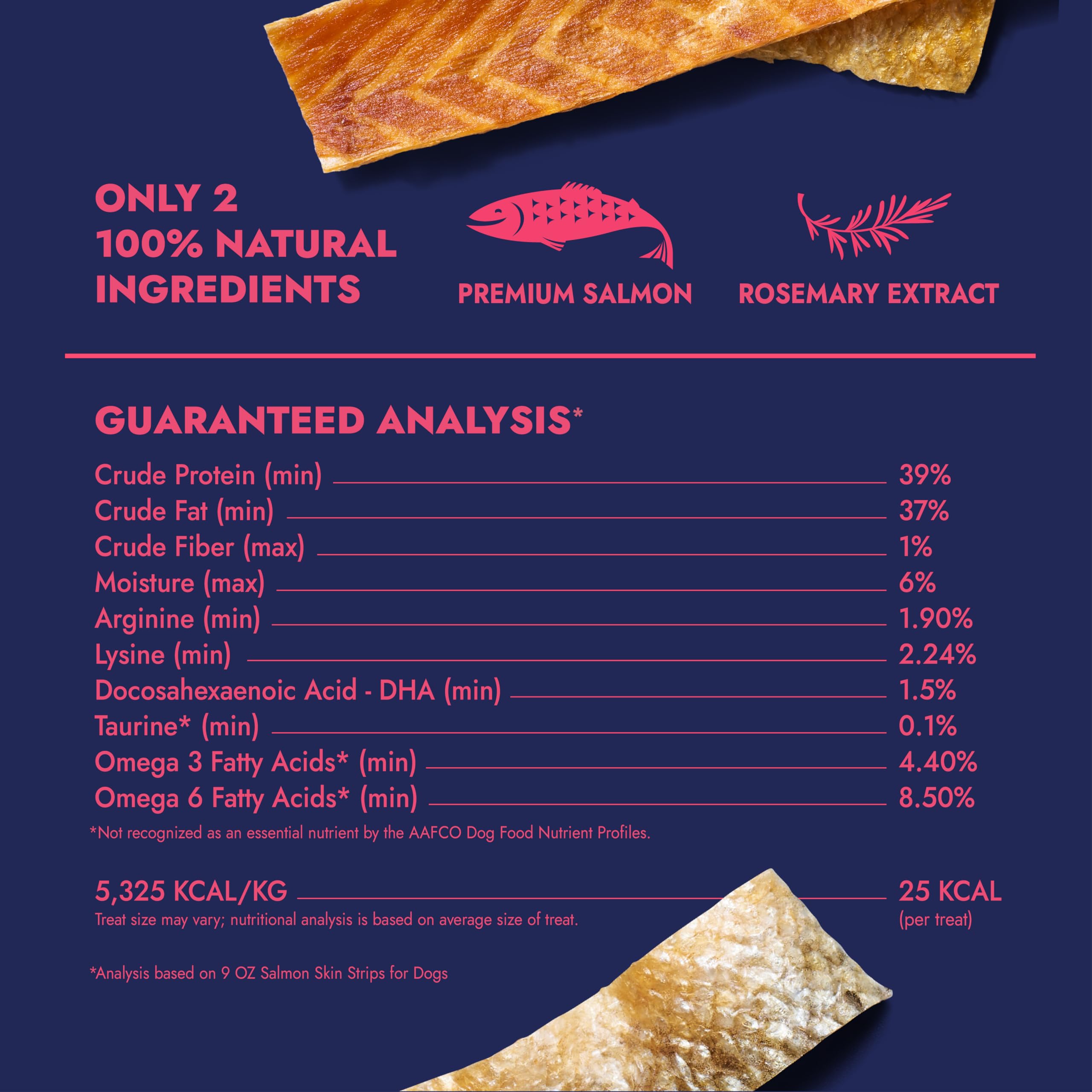 Crunchy texture of Finfare salmon skin strips ideal for chews and rewards.