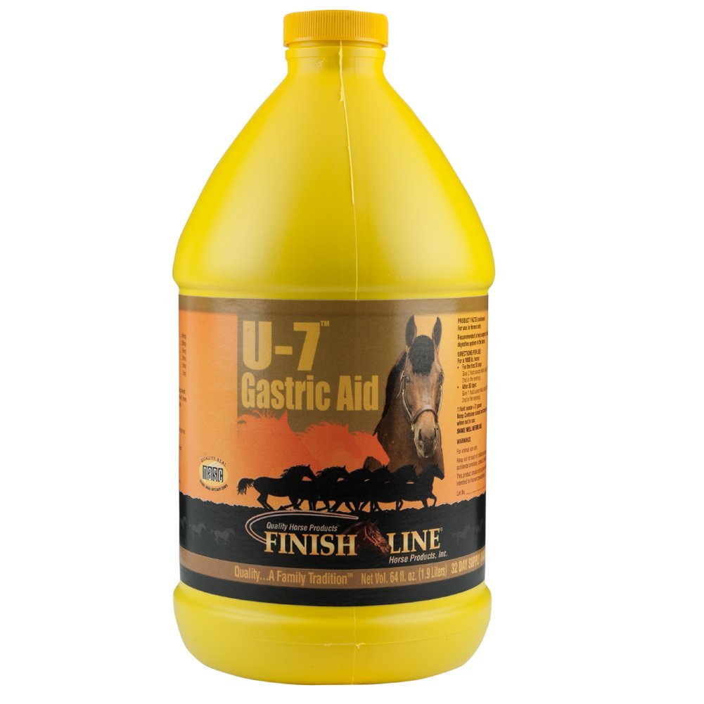 Finish Line U7 gastric aid liquid bottle pour for easy dosing.