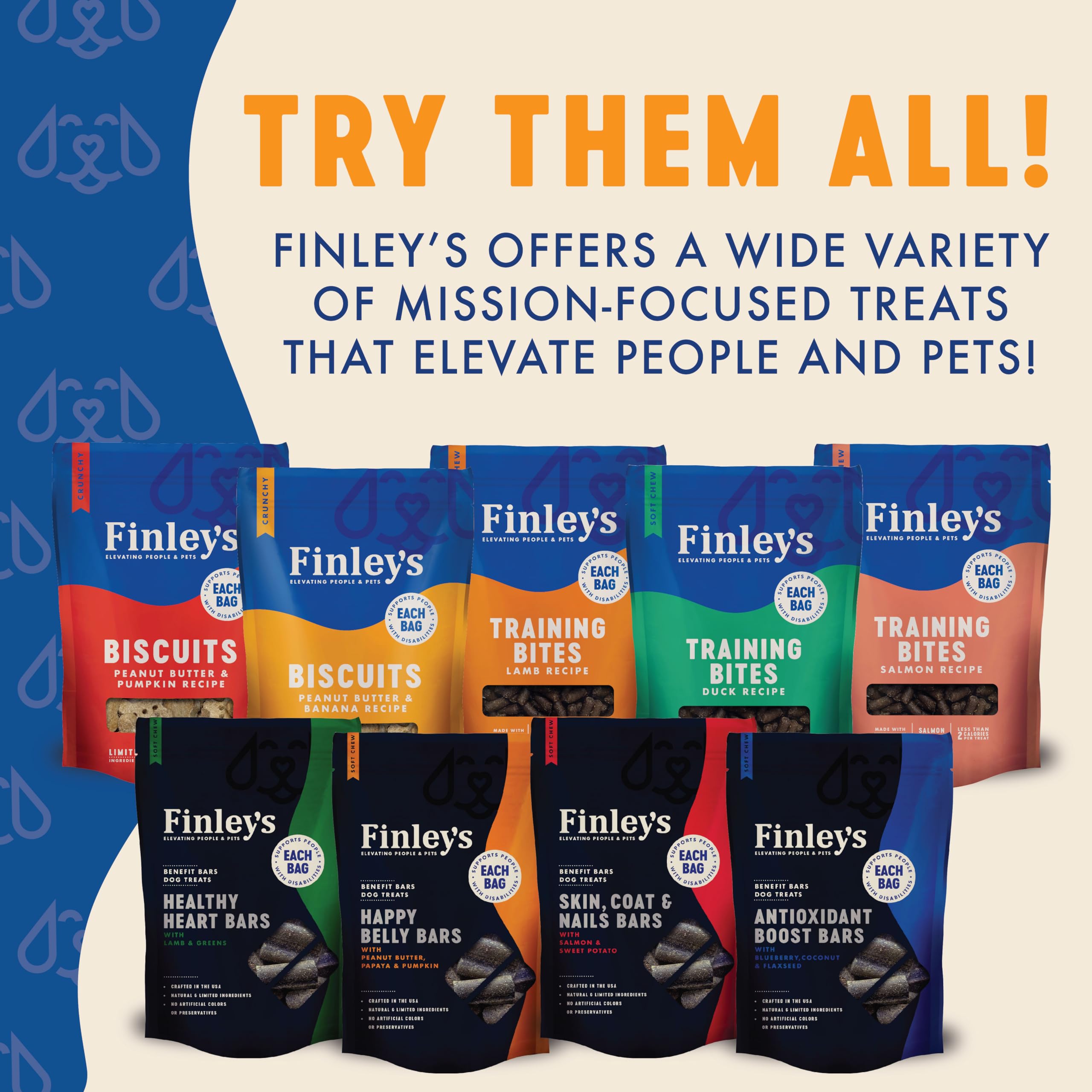 Bag displays 12oz, 3-pack for Finley’s Crunchy Biscuits
