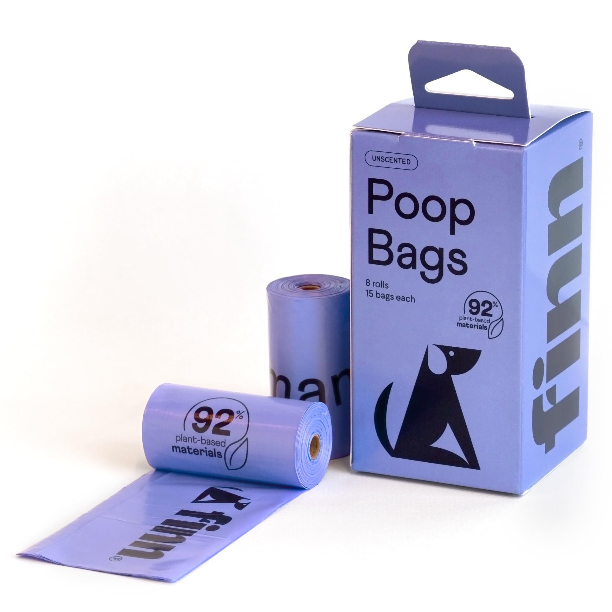 Finn 92% biobased poop bags on a roll for easy, eco-conscious waste disposal.
