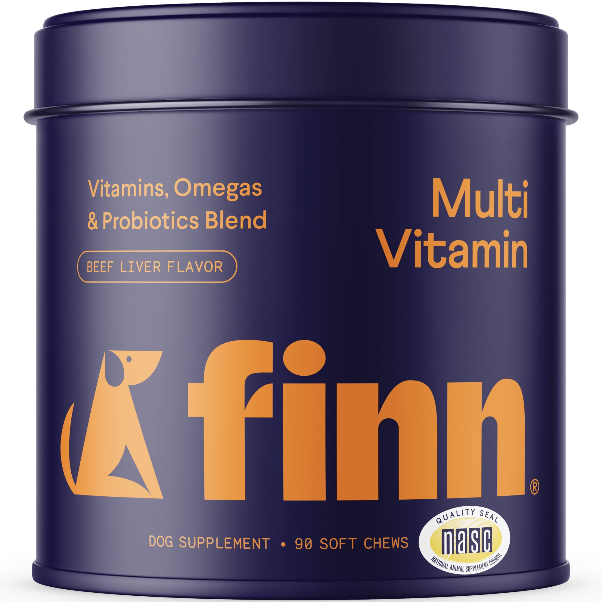 Finn All-in-1 Multivitamin for Dogs bottle with soft chews promotes daily wellness