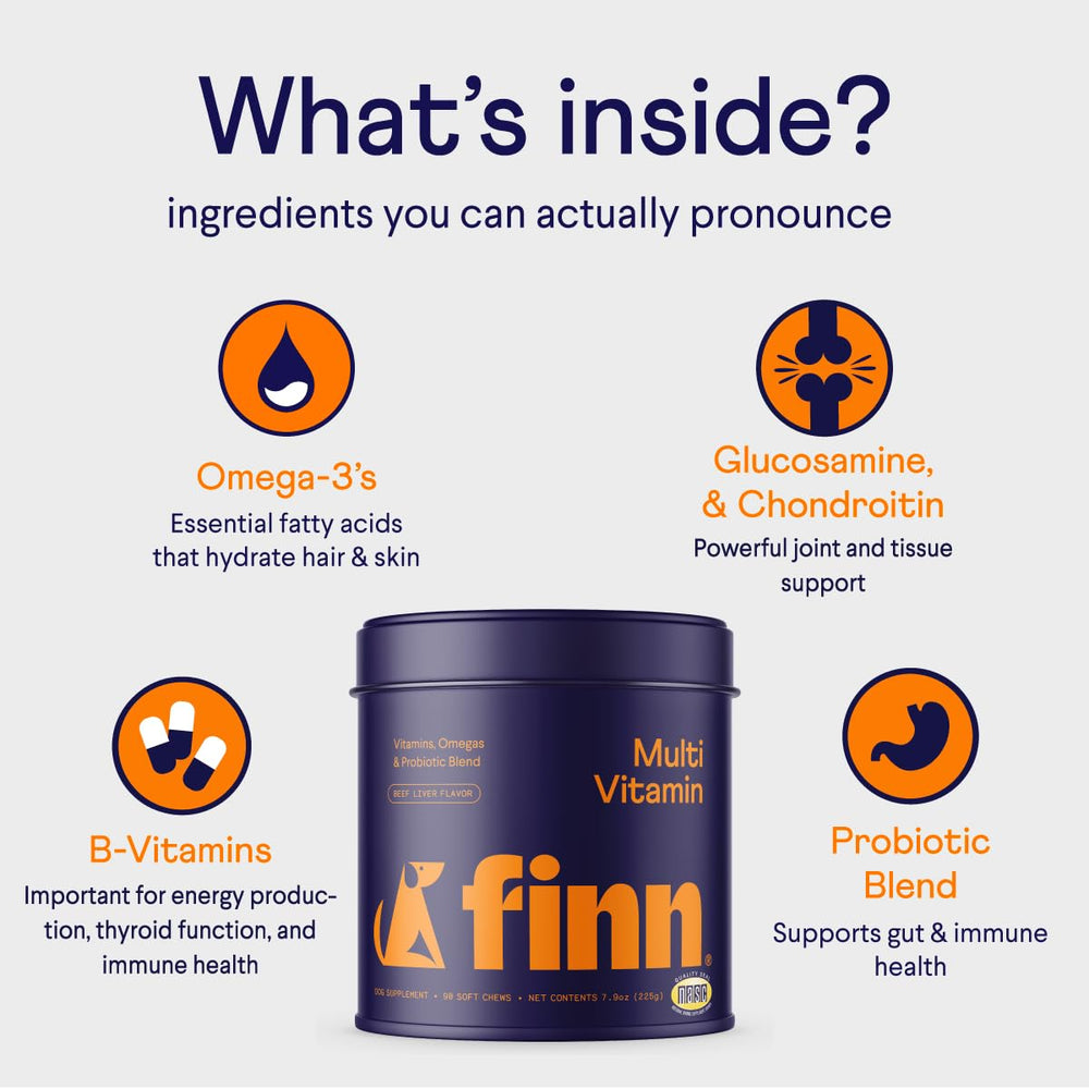 Finn All-in-1 Multivitamin label highlights probiotic digestive support