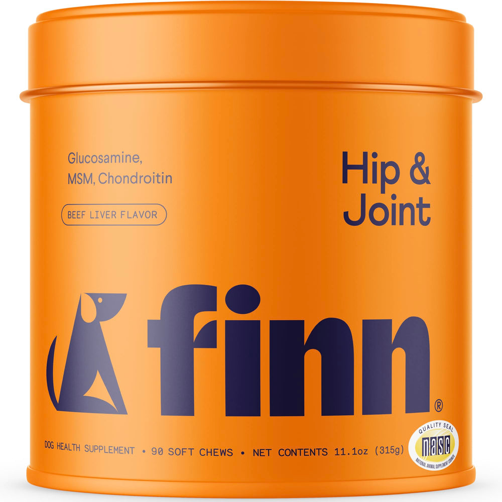 Finn Hip and Joint soft chews bottle supports daily canine mobility.