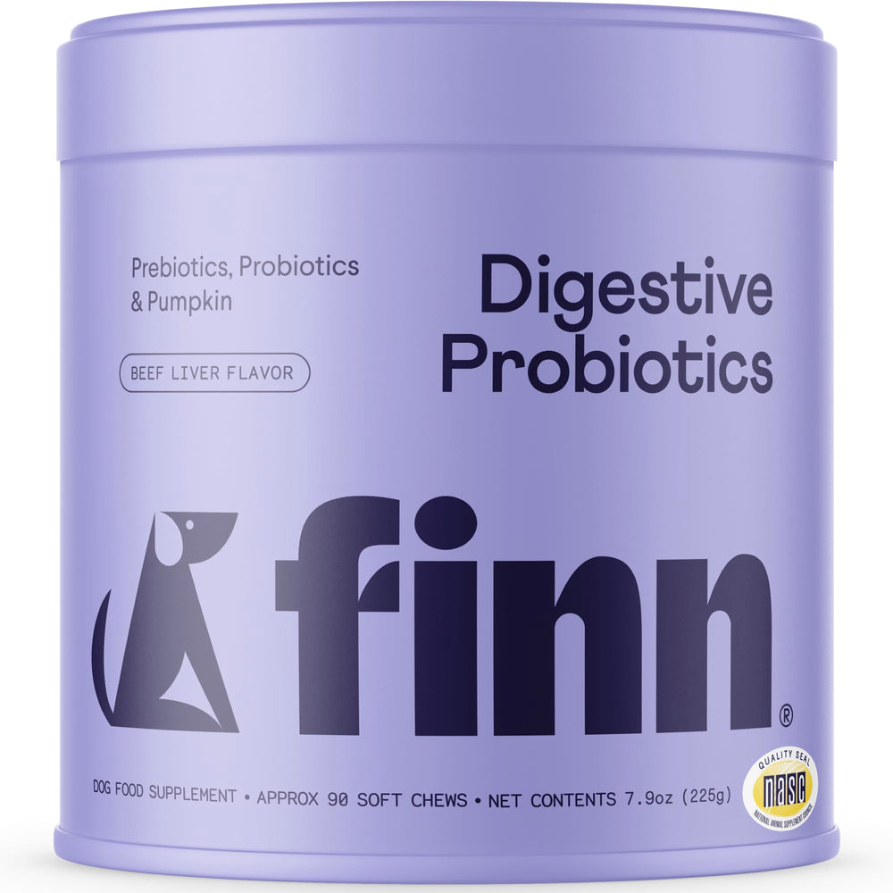 Finn Digestive Probiotics for Dogs bottle front supports gut balance and easy feeding