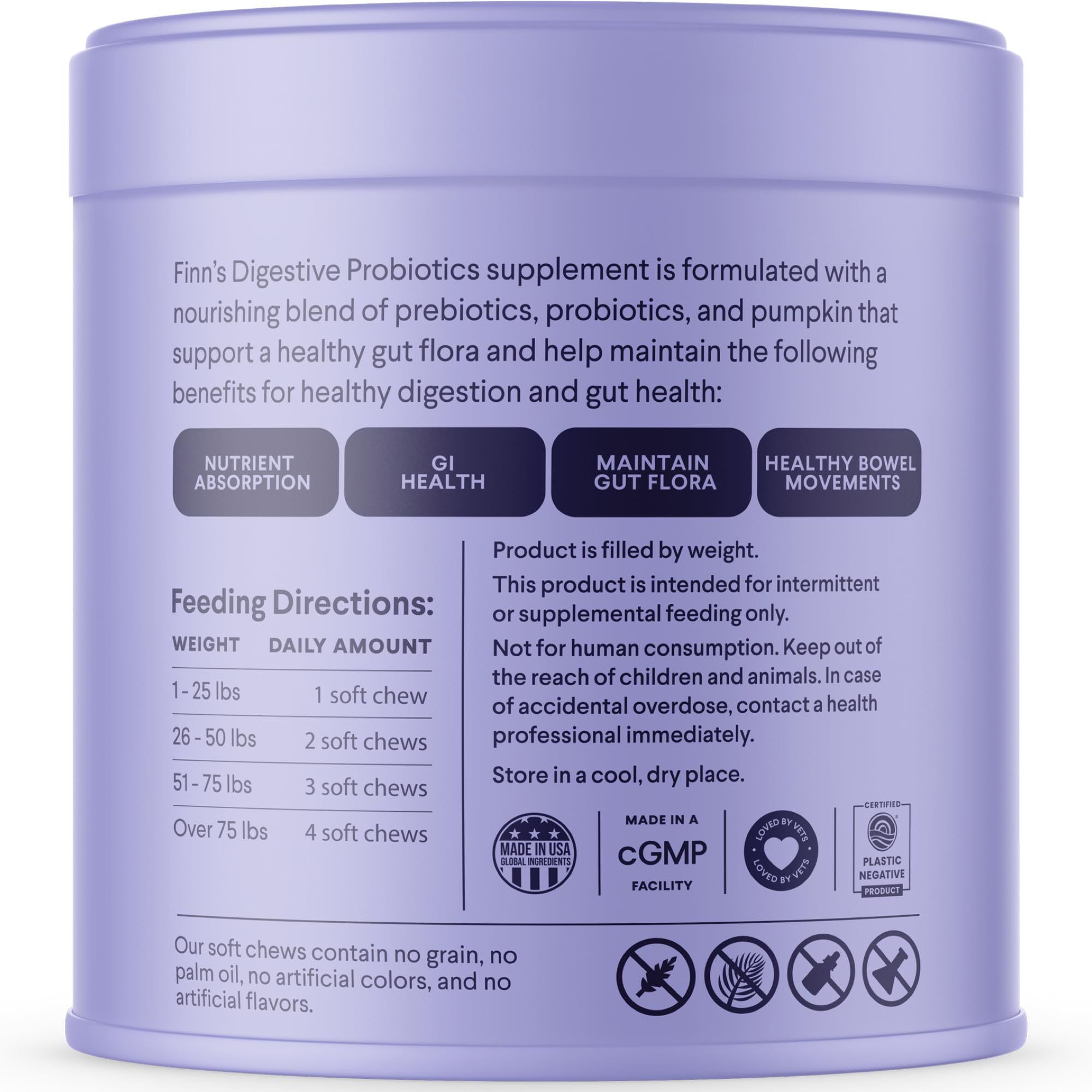 Finn Digestive Probiotics for Dogs serving in dish demonstrates convenient daily dosing