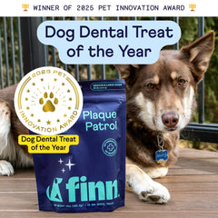 Finn Plaque Patrol dental chews in bowl, ready for treats