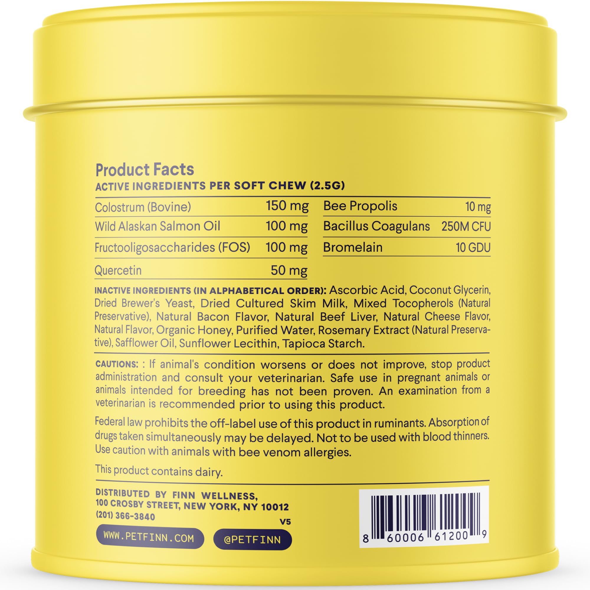 Finn probiotics and prebiotics pouch demonstrates gut-friendly digestive support for dogs.