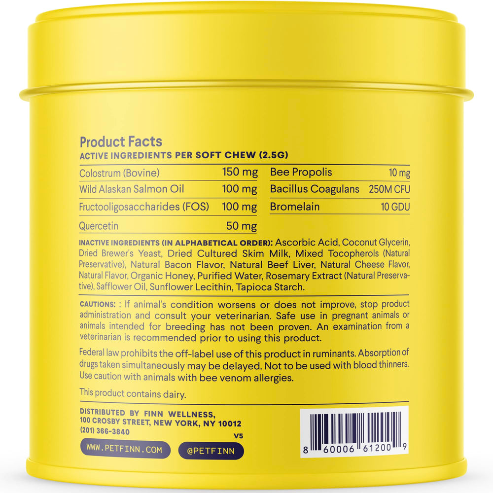 Finn probiotics and prebiotics pouch demonstrates gut-friendly digestive support for dogs.