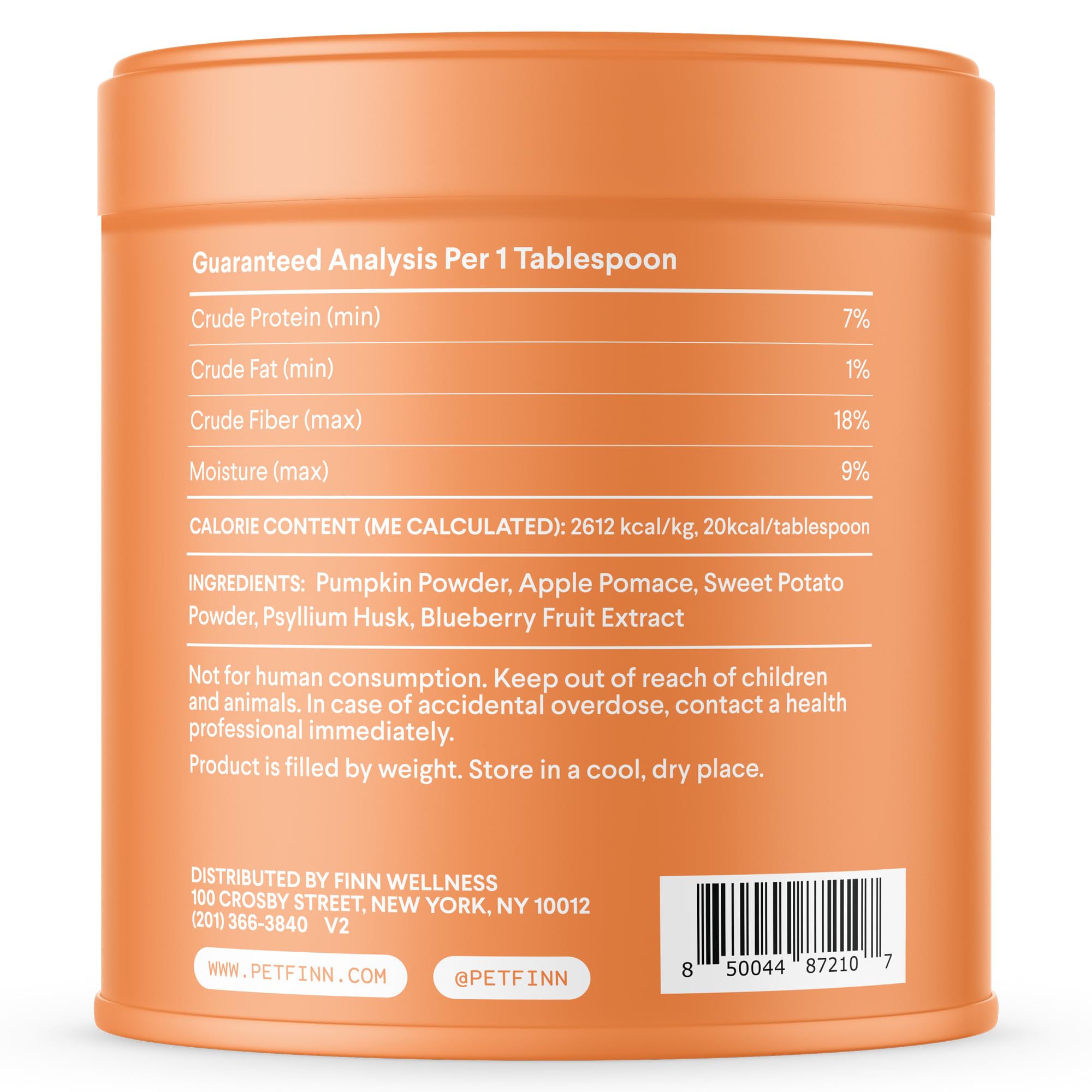 Finn Pumpkin Plus vet-formulated blend shown as daily digestive support.