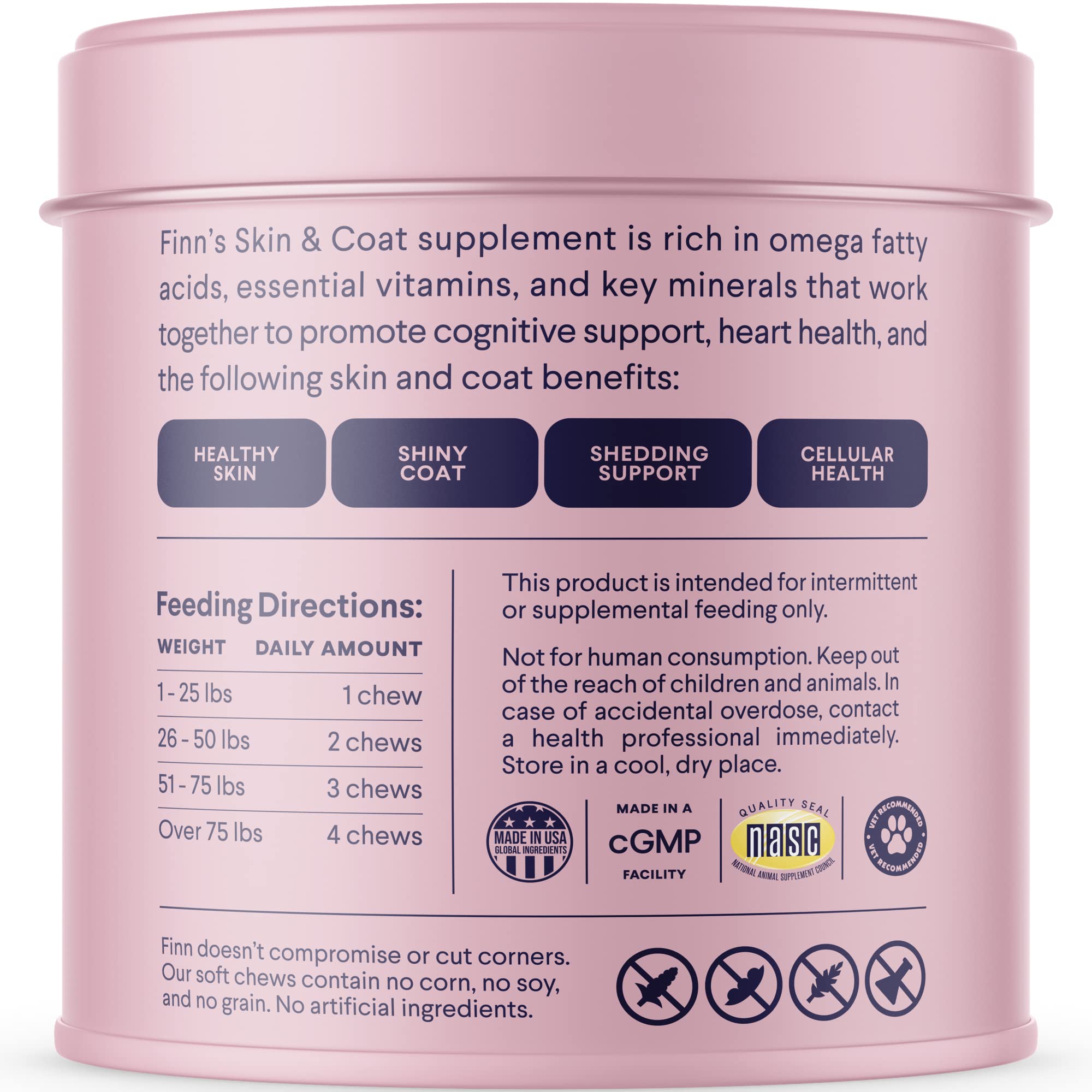 Finn Skin & Coat dog chewing a chew as daily supplement