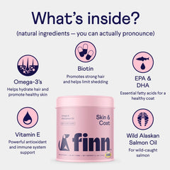 Finn Skin & Coat soft chews closeup showing tasty coat supplement