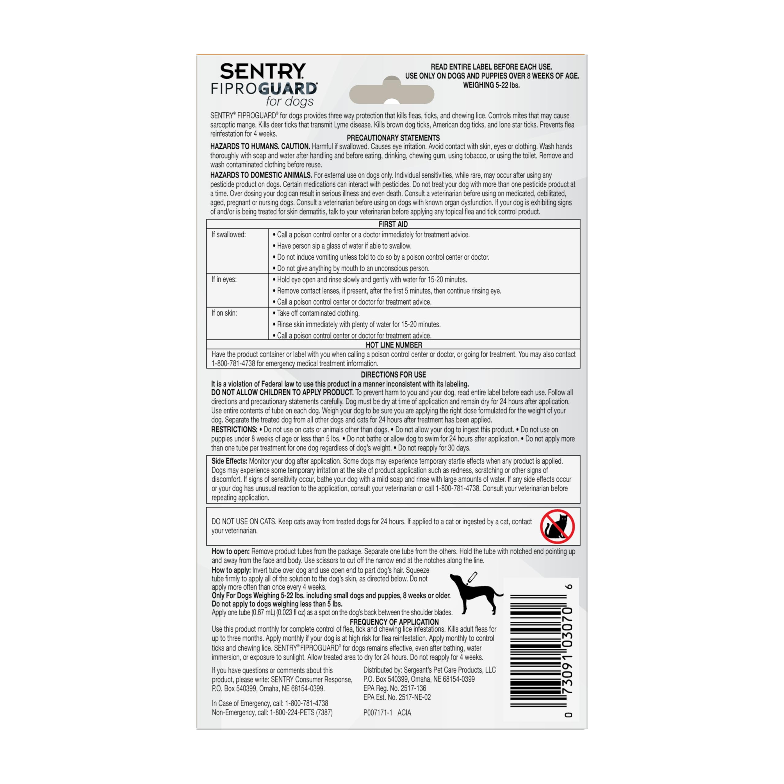Packaging and branding of SENTRY Fiproguard six-month supply.